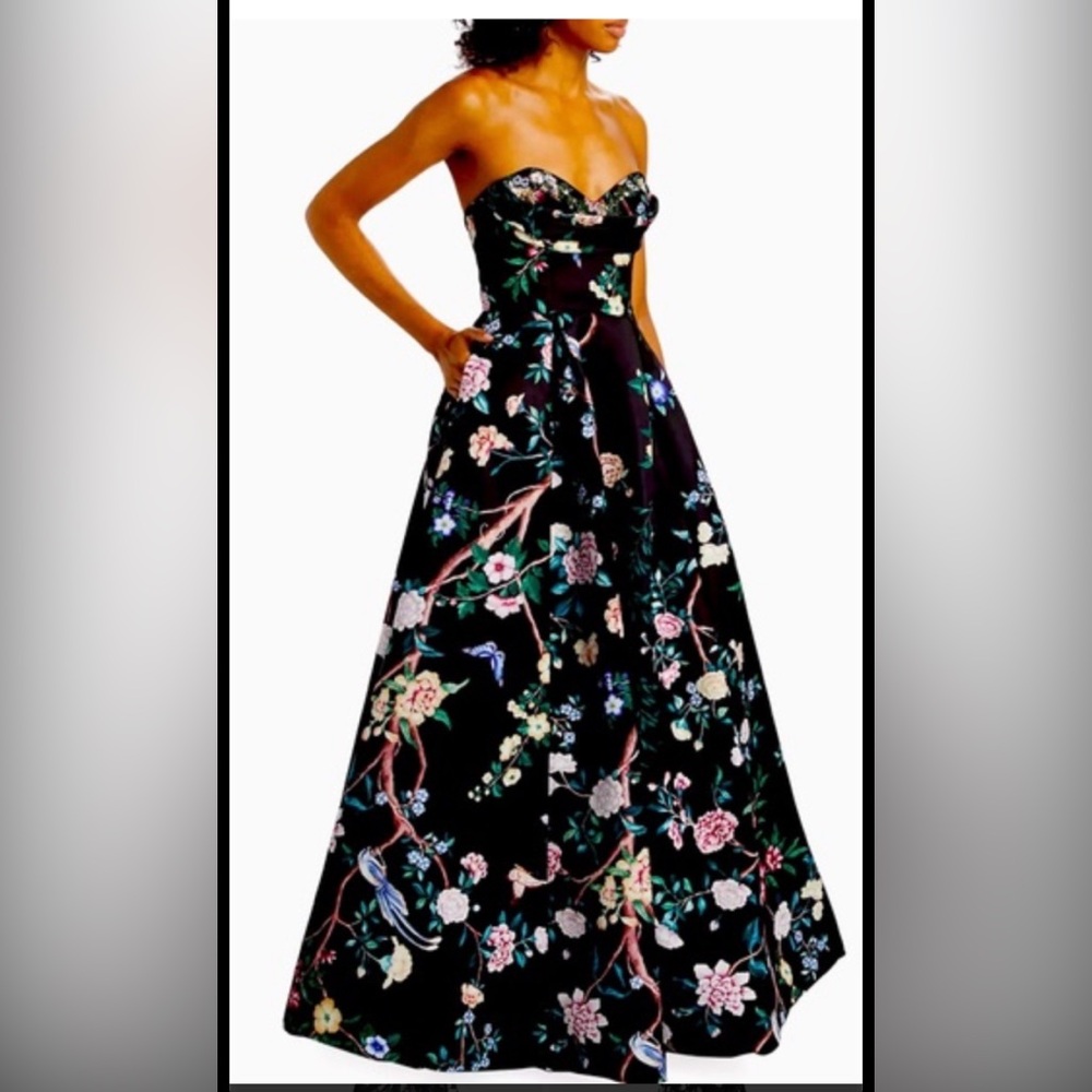 Marchesa Black Floral Satin Ballgown. NWT. Size 8